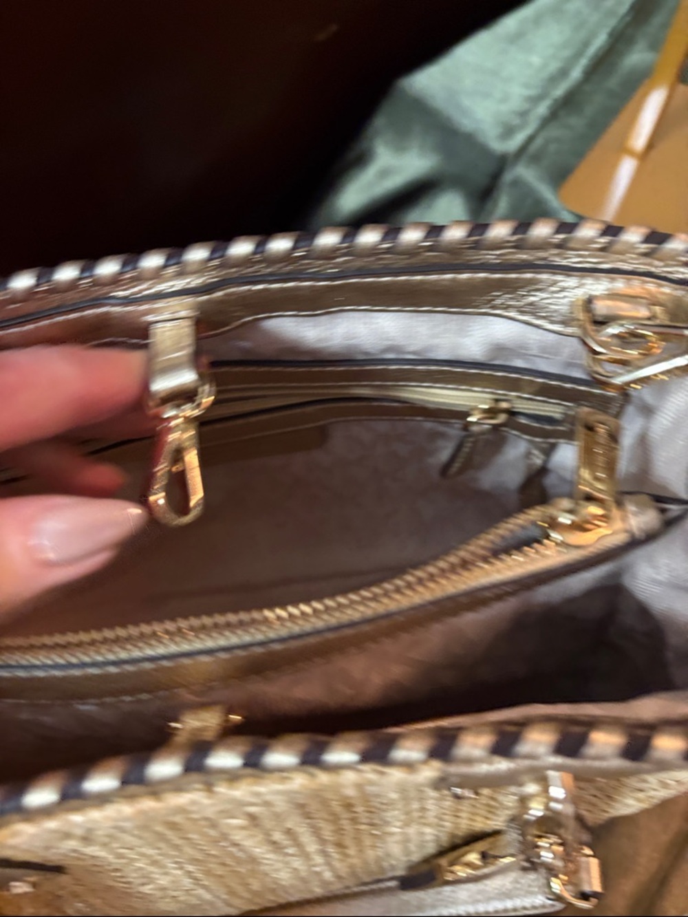 Michael Kors Rosalie Straw Tote with Gold Metallic Trim and Chain Handles - Picture 9 of 14